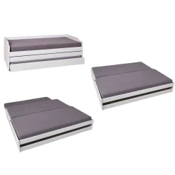 Lit gigogne 3 couchages en bois massif blanc laqué - LT12015