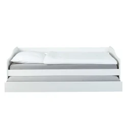 Lit gigogne en bois massif blanc avec sommier à lattes intégré 90x190 - LT12125