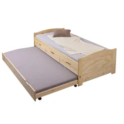 Lit gigogne 3 tiroirs en bois massif imitation chêne clair 90x200 - LT12006