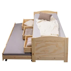 Lit gigogne 3 tiroirs en bois massif imitation chêne clair 90x200 - LT12006