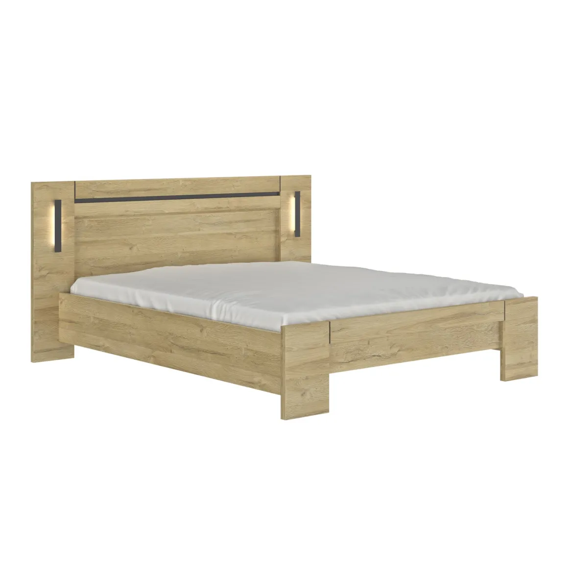 Lit led sensitive avec 2 chevets en bois clair - LT5082