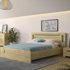 Lit led sensitive et armoire en bois clair - LT5084