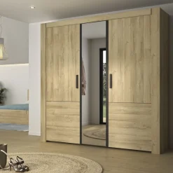 Lit led sensitive et armoire en bois clair - LT5084