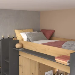 Lit mezzanine avec armoire et bureau