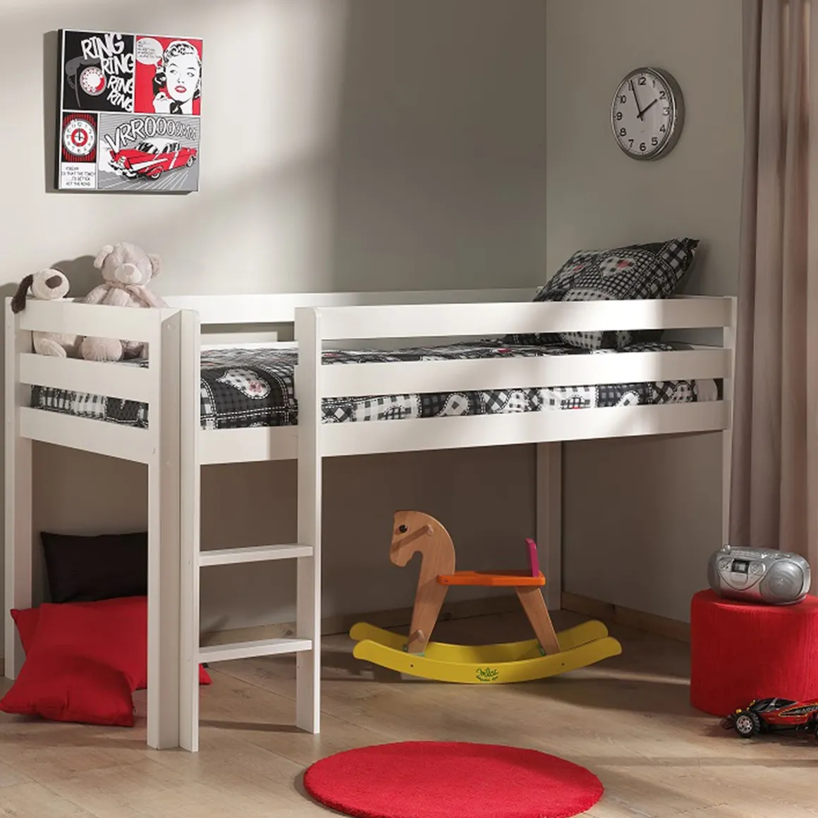 Lit mi-hauteur en pin massif 90x200