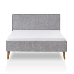 Lit revêtement tissu et pieds en bois massif gris - LT8008