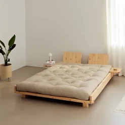 Lit SOCIAL BED en pin massif naturel avec dossiers et 2 tables de chevet