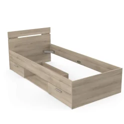Lit tiroir avec niche de rangement en bois imitation chêne kronberg - LT202