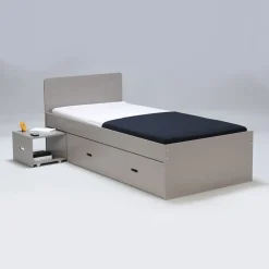 Lit tiroir enfant bois gris avec chevet Terre de Nuit