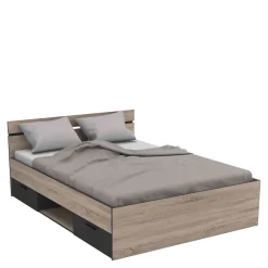 Lit 140x190 en bois chêne brossé et noir - LI171