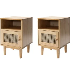 Lot de deux tables de chevet cannage en pin massif ANNA