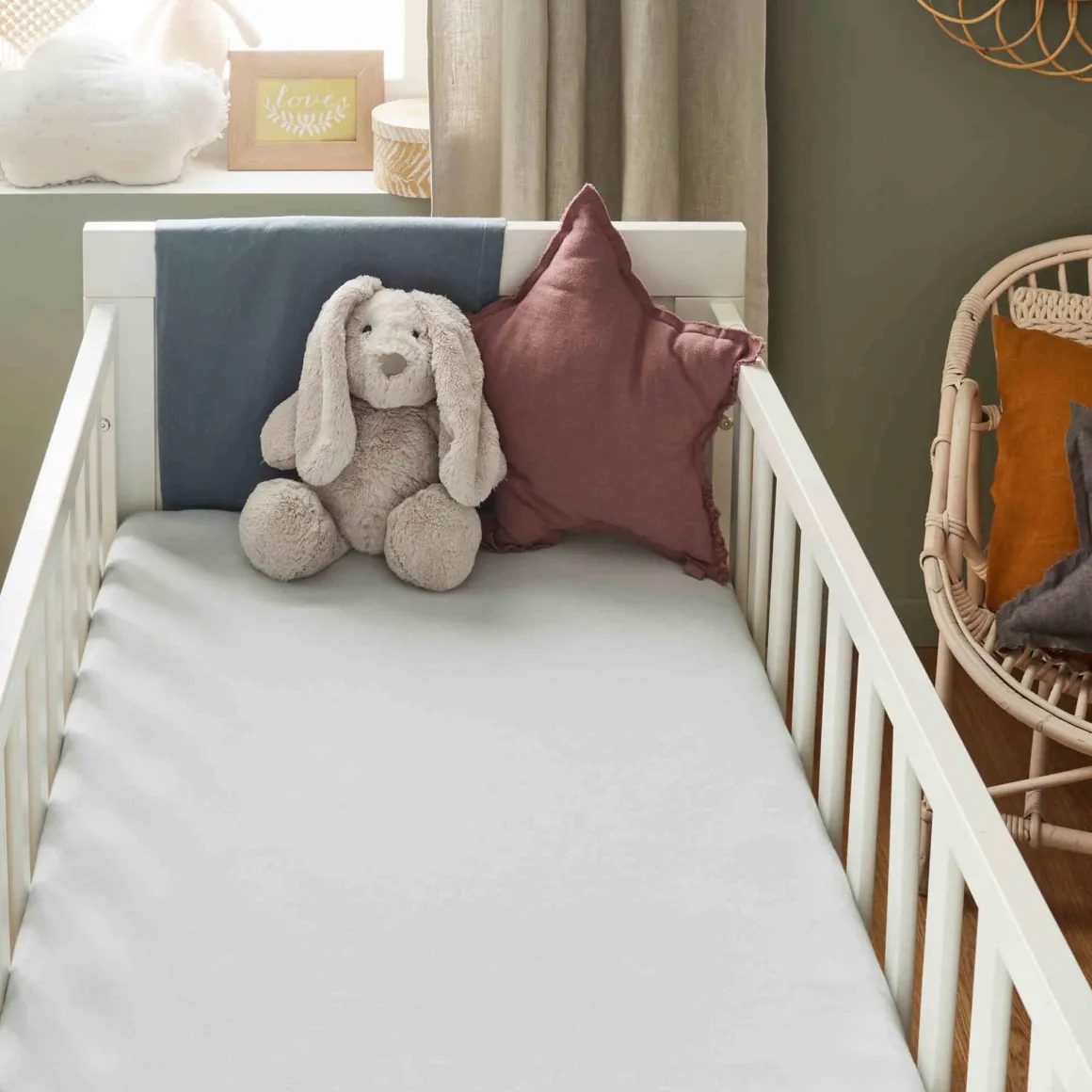 Lot de 2 draps housses bébé + alèses 2 en 1 coton imperméable gris