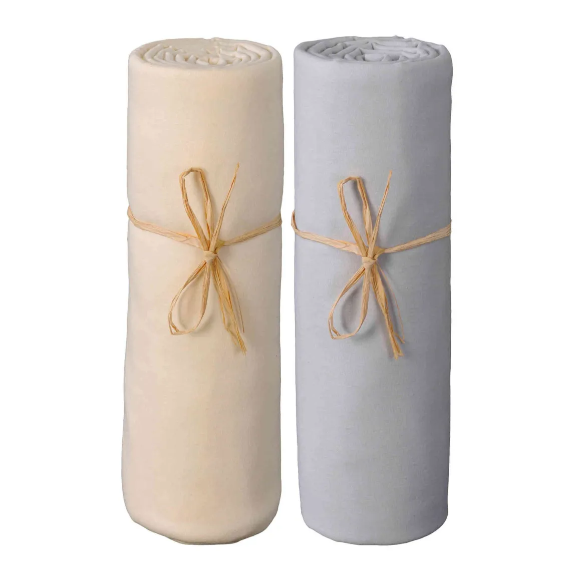 Lot de 2 draps housses bébé jersey bio écru et gris perle