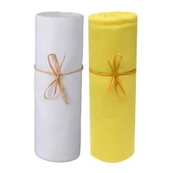 Lot de 2 draps housses bébé jersey bio blanc et jaune or