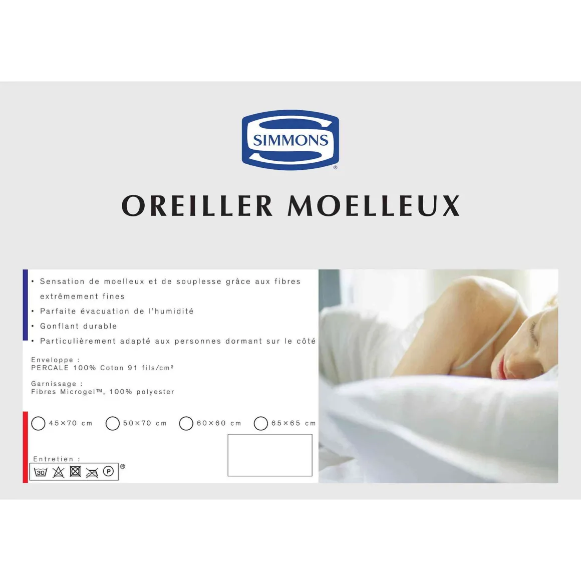 Lot de 2 oreillers Microgel Moelleux percale Simmons
