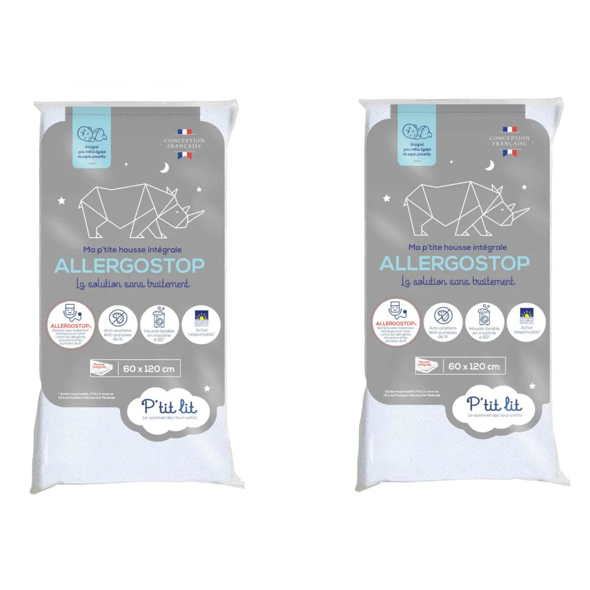 Lot de 2 protège matelas bébé Allergostop sans traitement