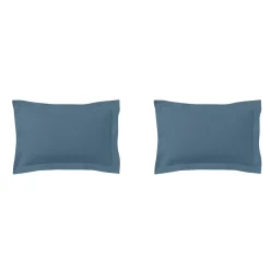 Lot de 2 taies d'oreillers bleu minéral 100% coton biologique