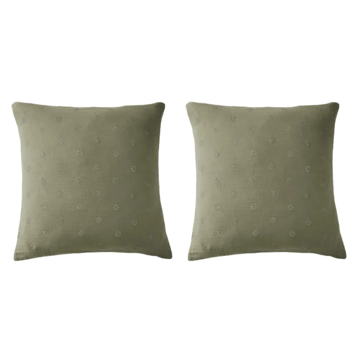 Lot de 2 taies d'oreillers brodées double gaze de coton