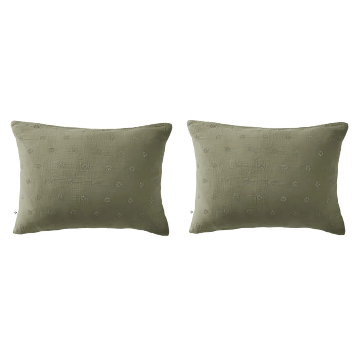 Lot de 2 taies d'oreillers brodées double gaze de coton