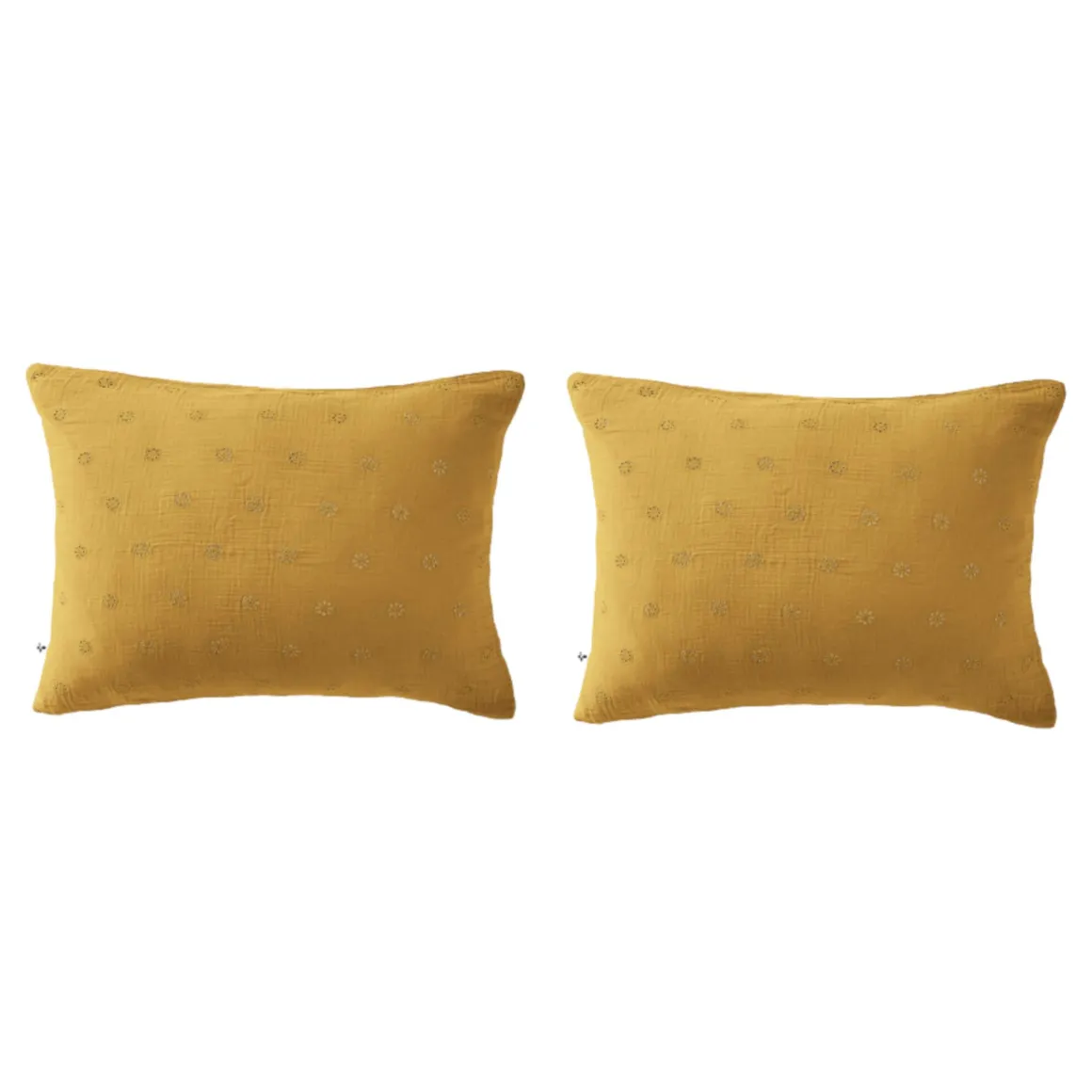 Lot de 2 taies d'oreillers brodées double gaze de coton