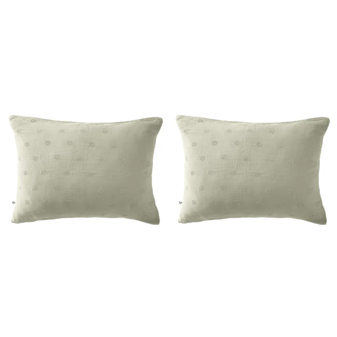 Lot de 2 taies d'oreillers brodées double gaze de coton