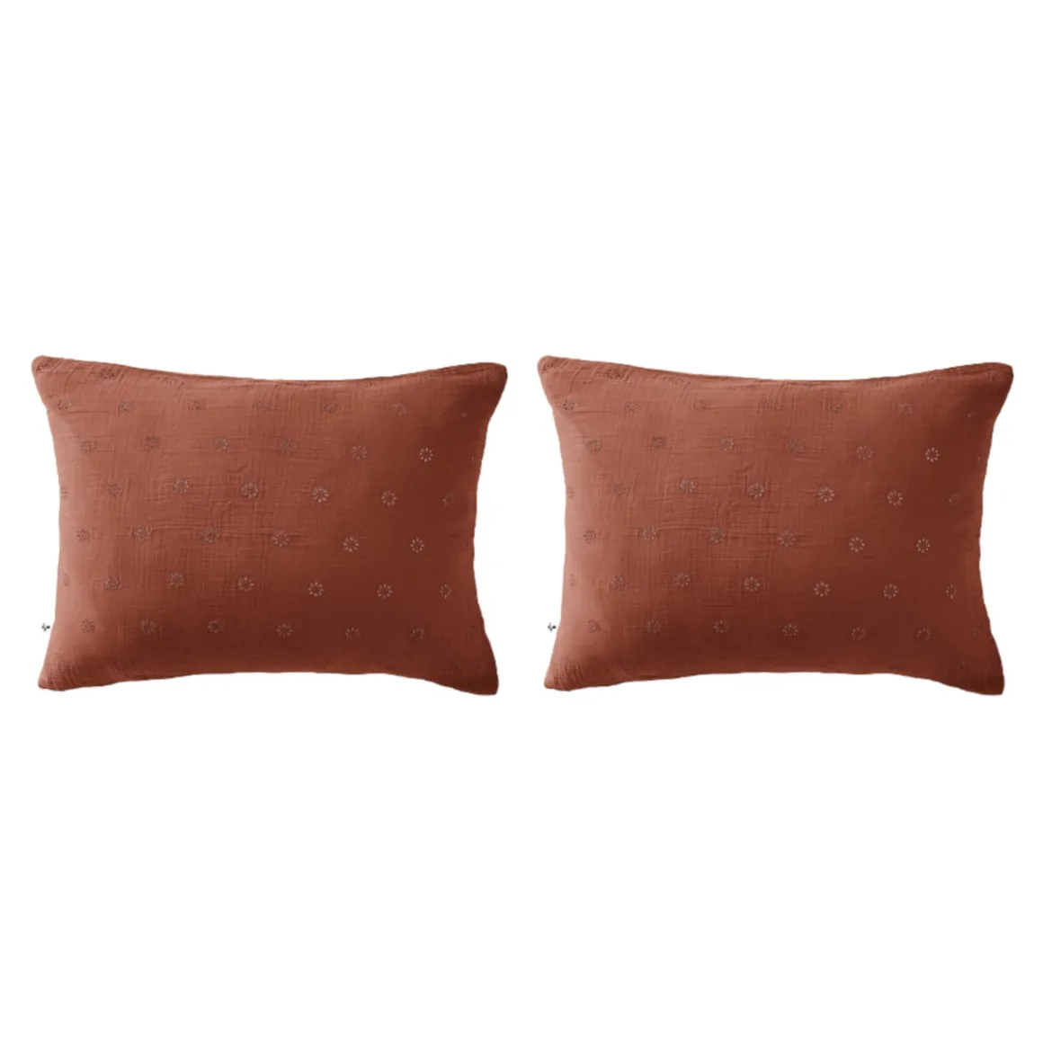 Lot de 2 taies d'oreillers brodées double gaze de coton