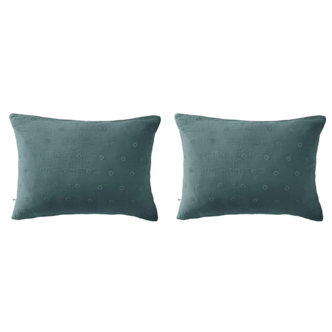 Lot de 2 taies d'oreillers brodées double gaze de coton