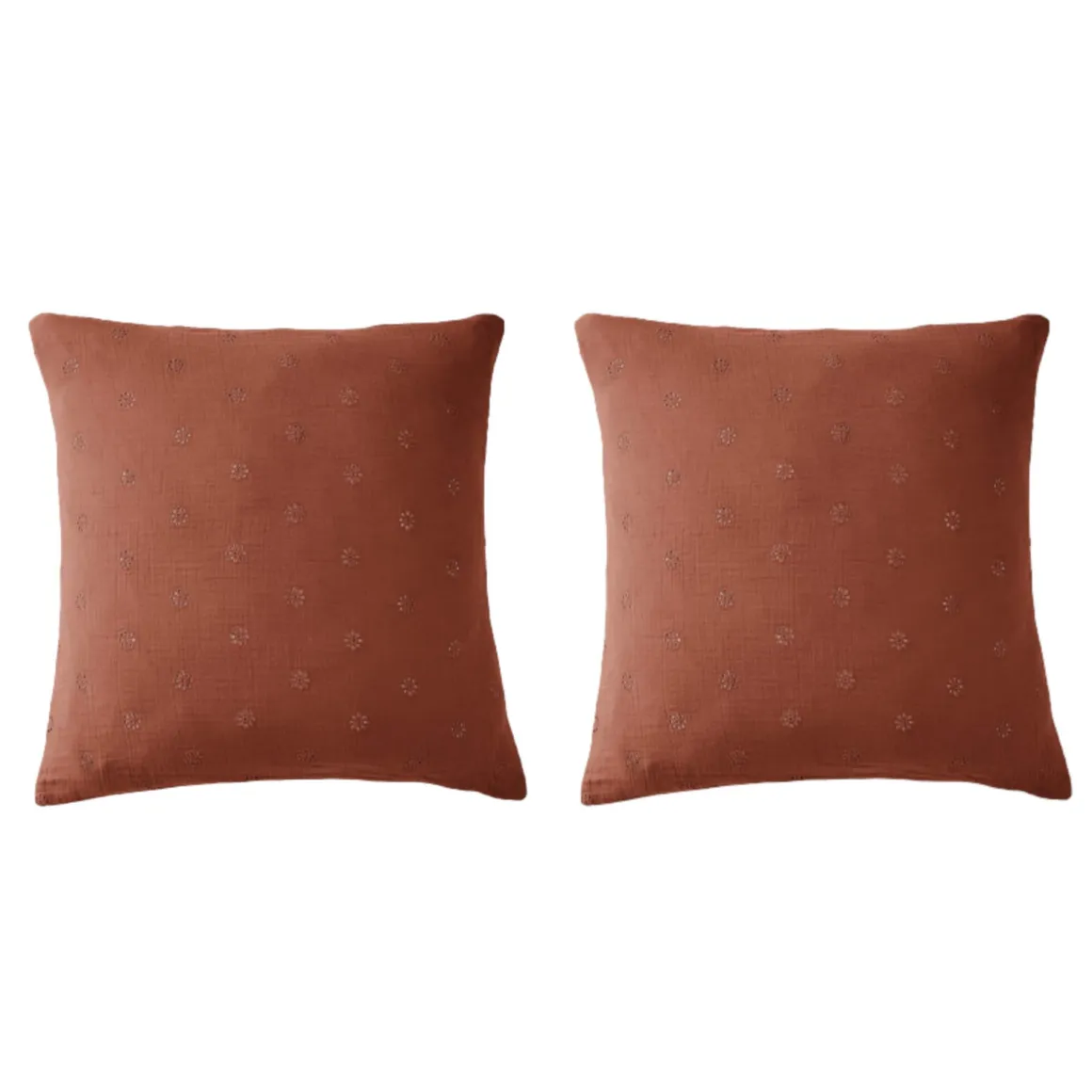 Lot de 2 taies d'oreillers brodées double gaze de coton