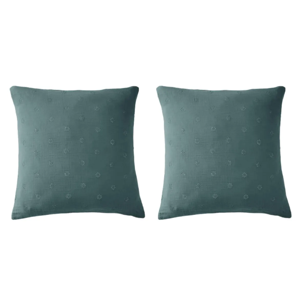 Lot de 2 taies d'oreillers brodées double gaze de coton
