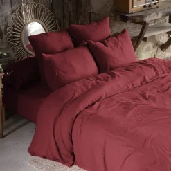 Lot de 2 taies d'oreillers double gaze de coton bordeaux