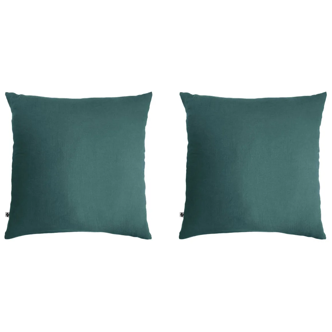 Lot de 2 taies d'oreillers double gaze de coton bleu canard