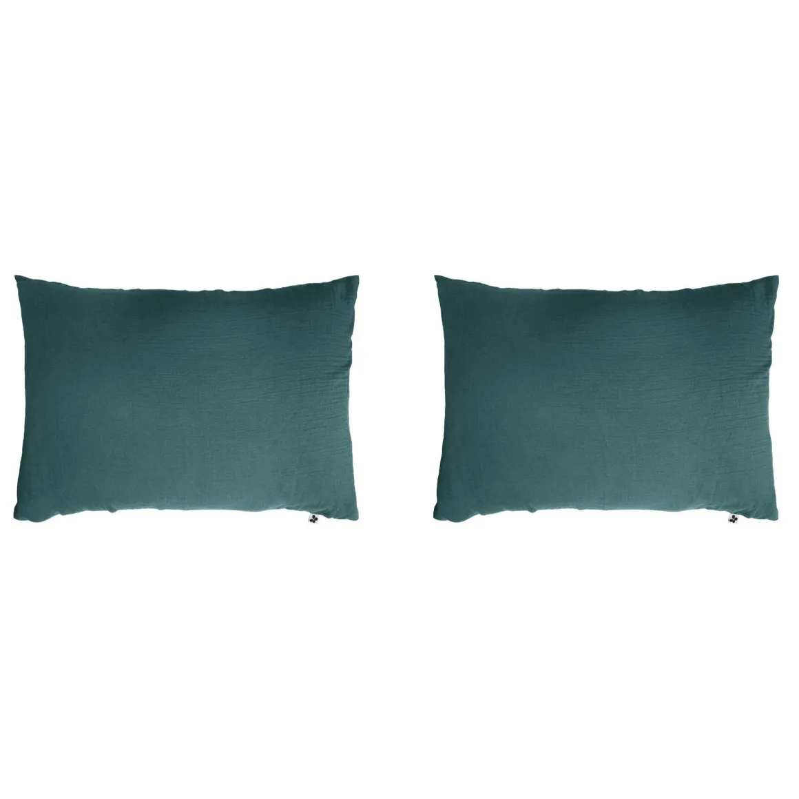 Lot de 2 taies d'oreillers double gaze de coton bleu canard