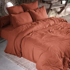 Lot de 2 taies d'oreillers double gaze de coton orange terracotta