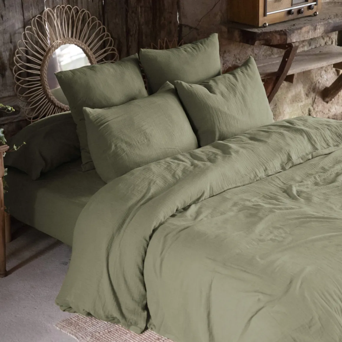 Lot de 2 taies d'oreillers double gaze de coton kaki