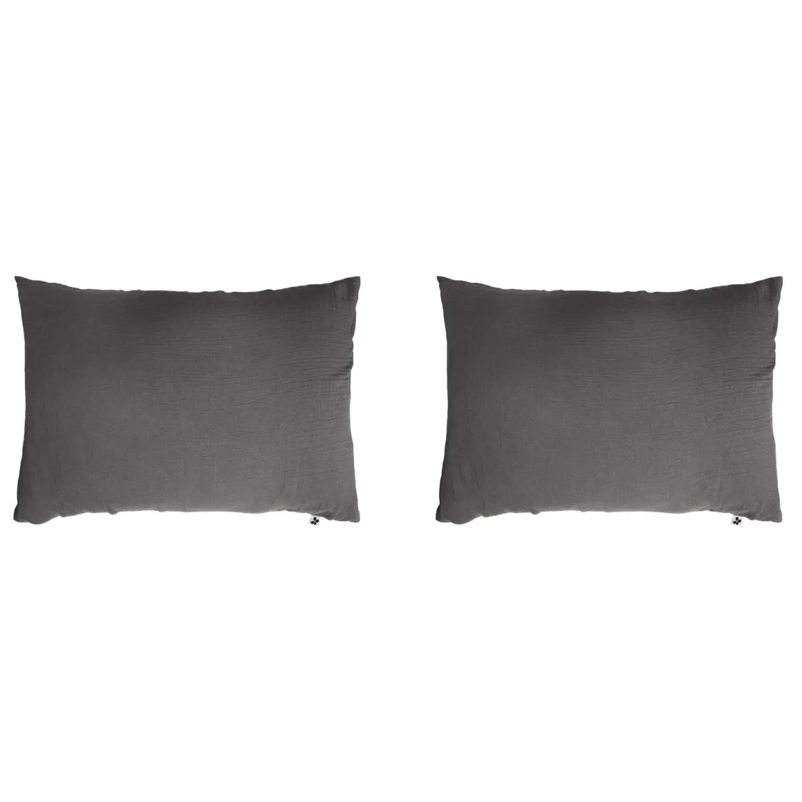 Lot de 2 taies d'oreillers double gaze de coton gris anthracite