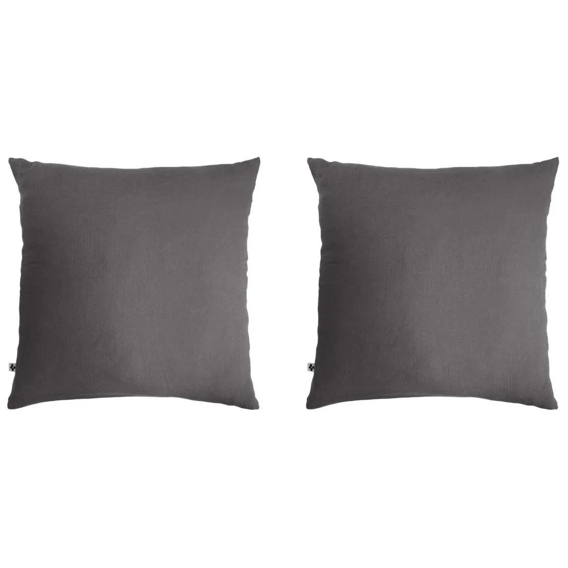 Lot de 2 taies d'oreillers double gaze de coton gris anthracite