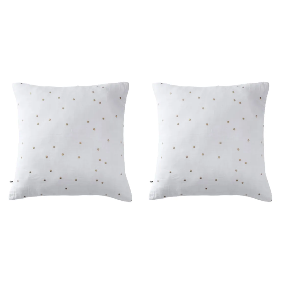 Lot de 2 taies d'oreillers à pois brodés double gaze de coton