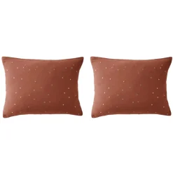 Lot de 2 taies d'oreillers à pois brodés double gaze de coton