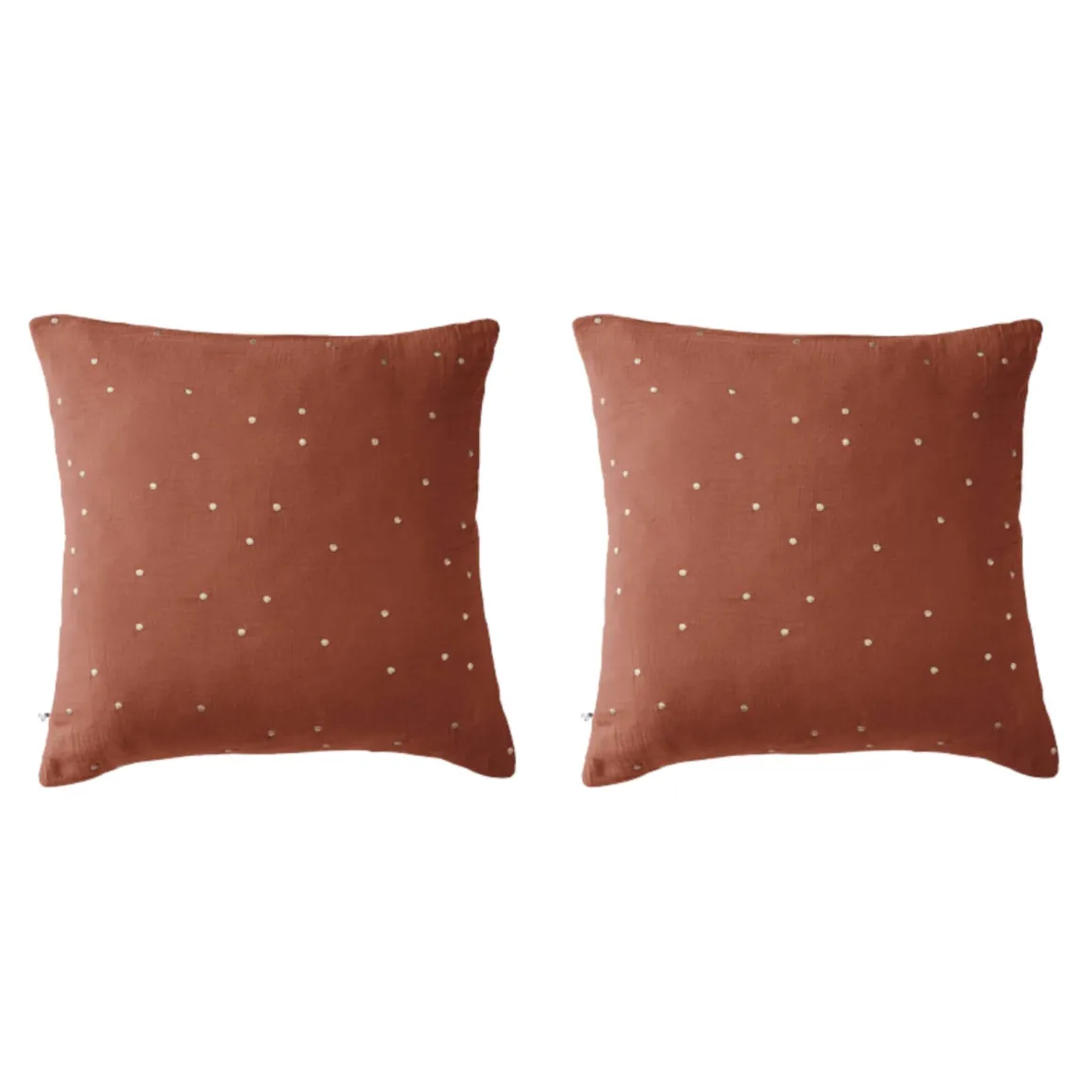 Lot de 2 taies d'oreillers à pois brodés double gaze de coton