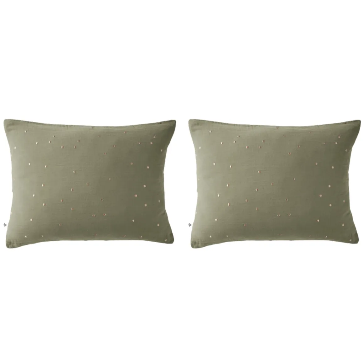 Lot de 2 taies d'oreillers à pois brodés double gaze de coton