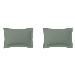 Lot de 2 taies d'oreillers vert de gris 100% coton