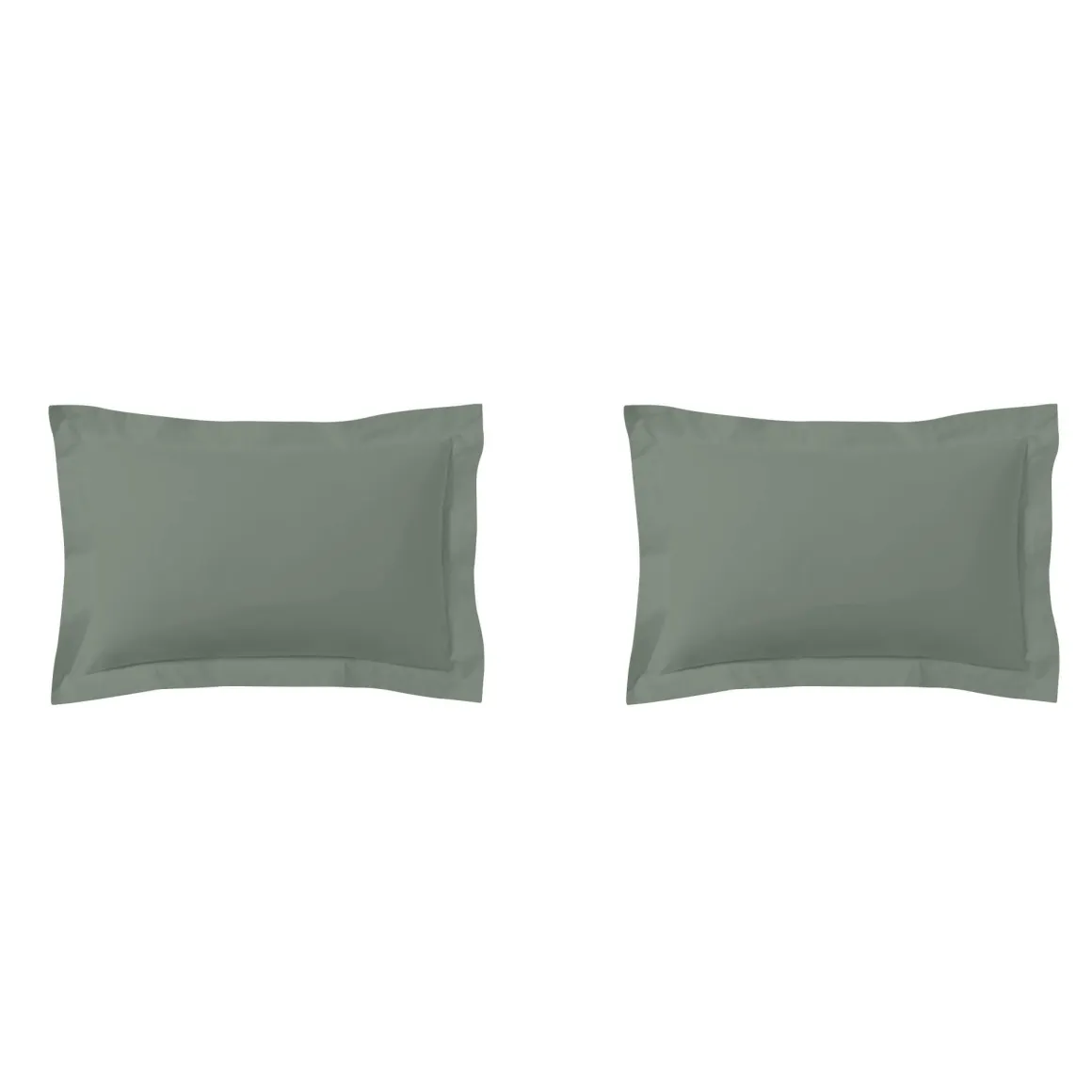 Lot de 2 taies d'oreillers vert de gris 100% coton