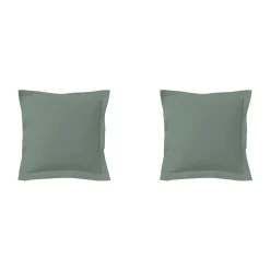 Lot de 2 taies d'oreillers vert de gris 100% coton