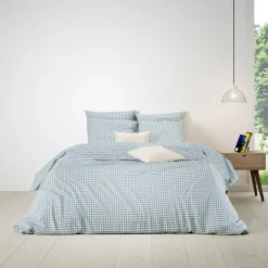 Parure de lit coton carreaux bleu Terre de Nuit Bibiane