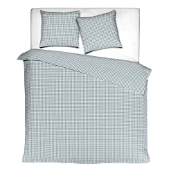 Parure de lit coton carreaux bleu Terre de Nuit Bibiane