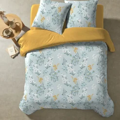 Parure de lit coton floral bleu Terre de Nuit Margot
