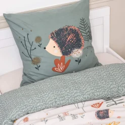Parure de lit coton imprimé hérisson beige