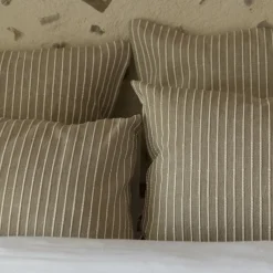 Parure de lit coton rayure beige Terre de Nuit Dune