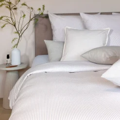Parure de lit coton rayure blanc Terre de Nuit Bengal