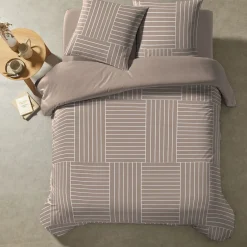 Parure de lit coton taupe Terre de Nuit Tess